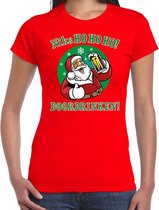 Fout Kerst shirt / t-shirt - ho ho ho doordrinken bier - zuipende Santa - rood voor dames - kerstkleding / kerst outfit S