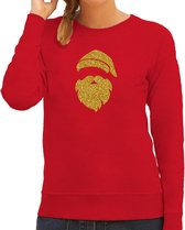 Kerstman hoofd Kerst trui - rood met gouden glitter bedrukking - dames - Kerst sweaters / Kerst outfit S