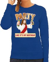 Foute kersttrui / sweater Party like it is my birthday blauw voor dames - kerstkleding / christmas outfit M