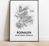 Rosmalen city poster, A4 met lijst, plattegrond poster, woonplaatsposter, woonposter