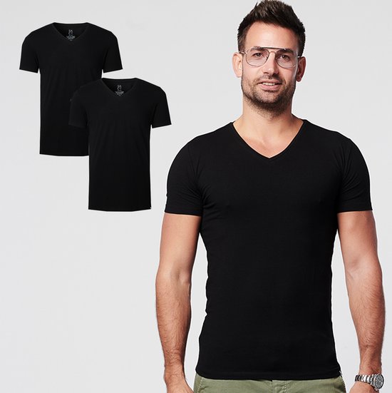 SKOT Fashion Duurzaam t-shirt heren Regular V-neck Black 2 pack - zwart
