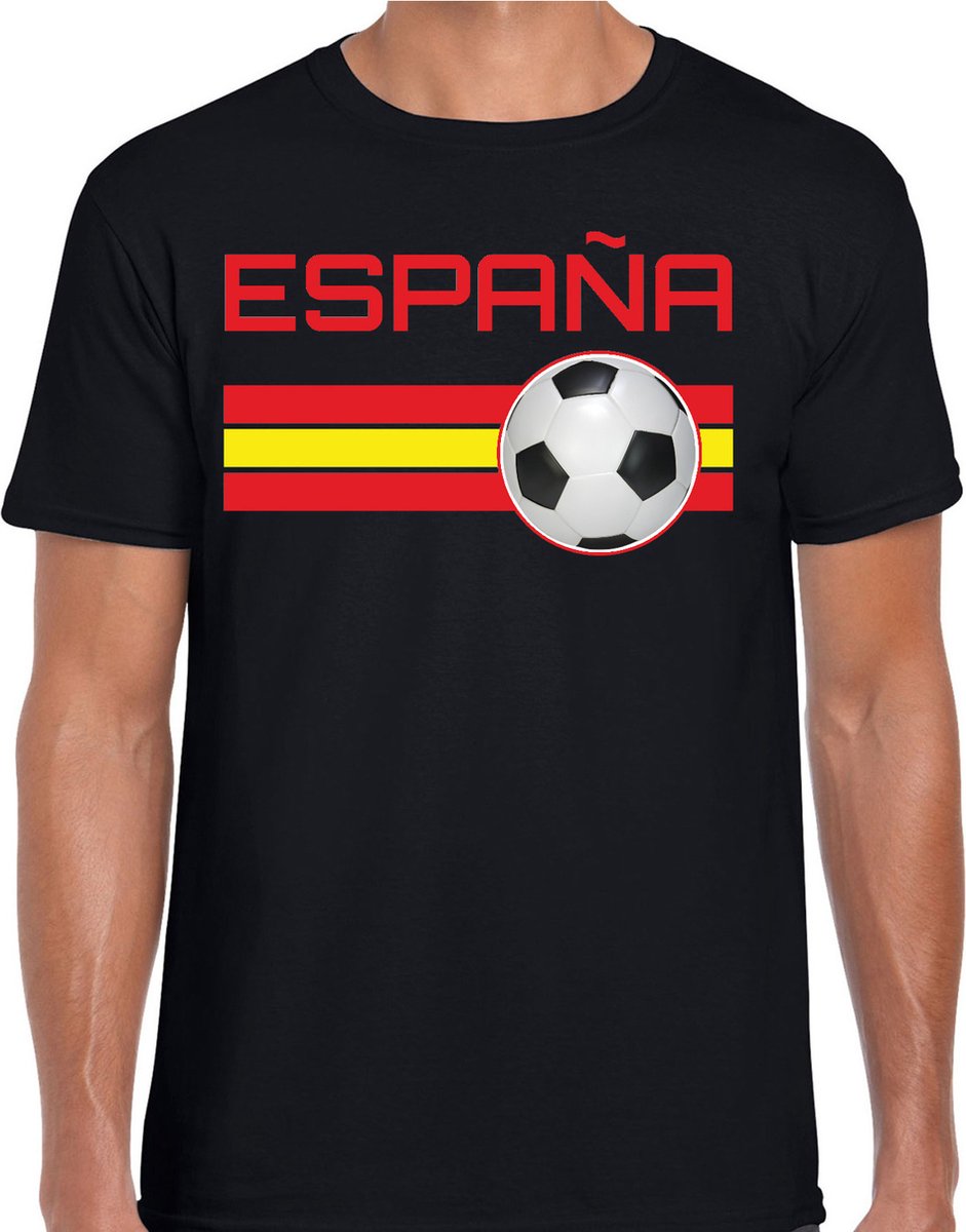 Espana / Spanje voetbal / landen t-shirt met voetbal en Spaanse vlag - zwart - heren - Spanje landen shirt / kleding - EK / WK / Voetbal shirts XXL