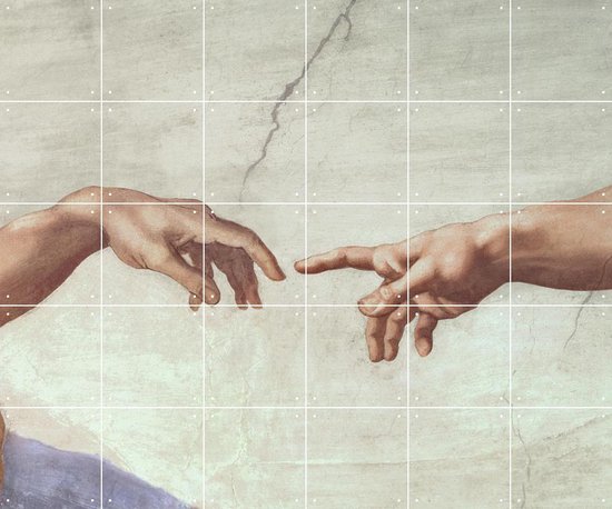 IXXI Hands of God and Adam, detail from The Creation of Adam - Wanddecoratie - Artiesten en Schilders - 120 x 100 cm