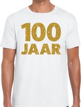 100 jaar goud glitter verjaardag t-shirt wit heren - verjaardag / jubileum shirts XXL