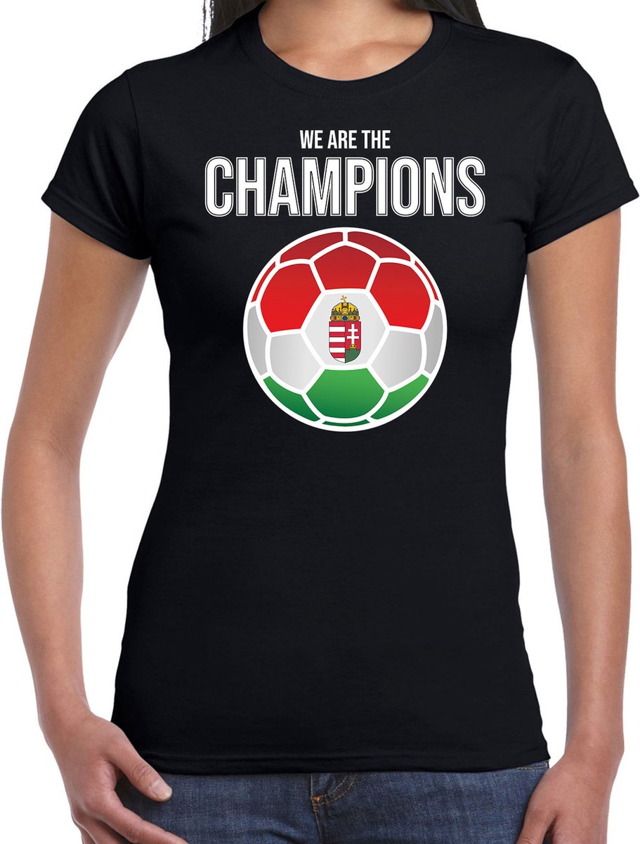 Hongarije EK/ WK supporter t-shirt - we are the champions met Hongaarse voetbal - zwart - dames - kleding / shirt XL