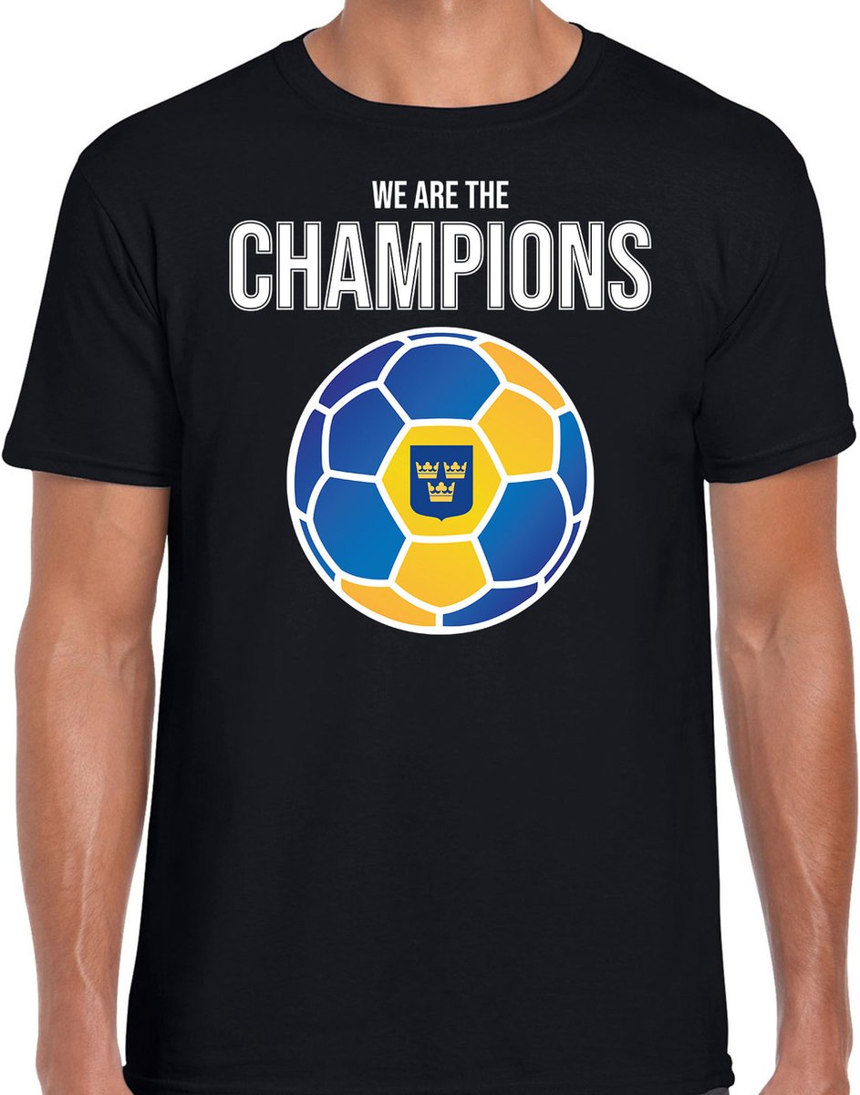 Zweden EK/ WK supporter t-shirt - we are the champions met Zweedse voetbal - zwart - heren - kleding / shirt L