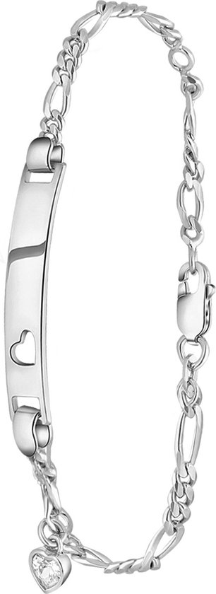 Lucardi Dames Plaatarmband hanger hart - Echt Zilver - Armband - Cadeau - Moederdag - 19 cm - Zilverkleurig