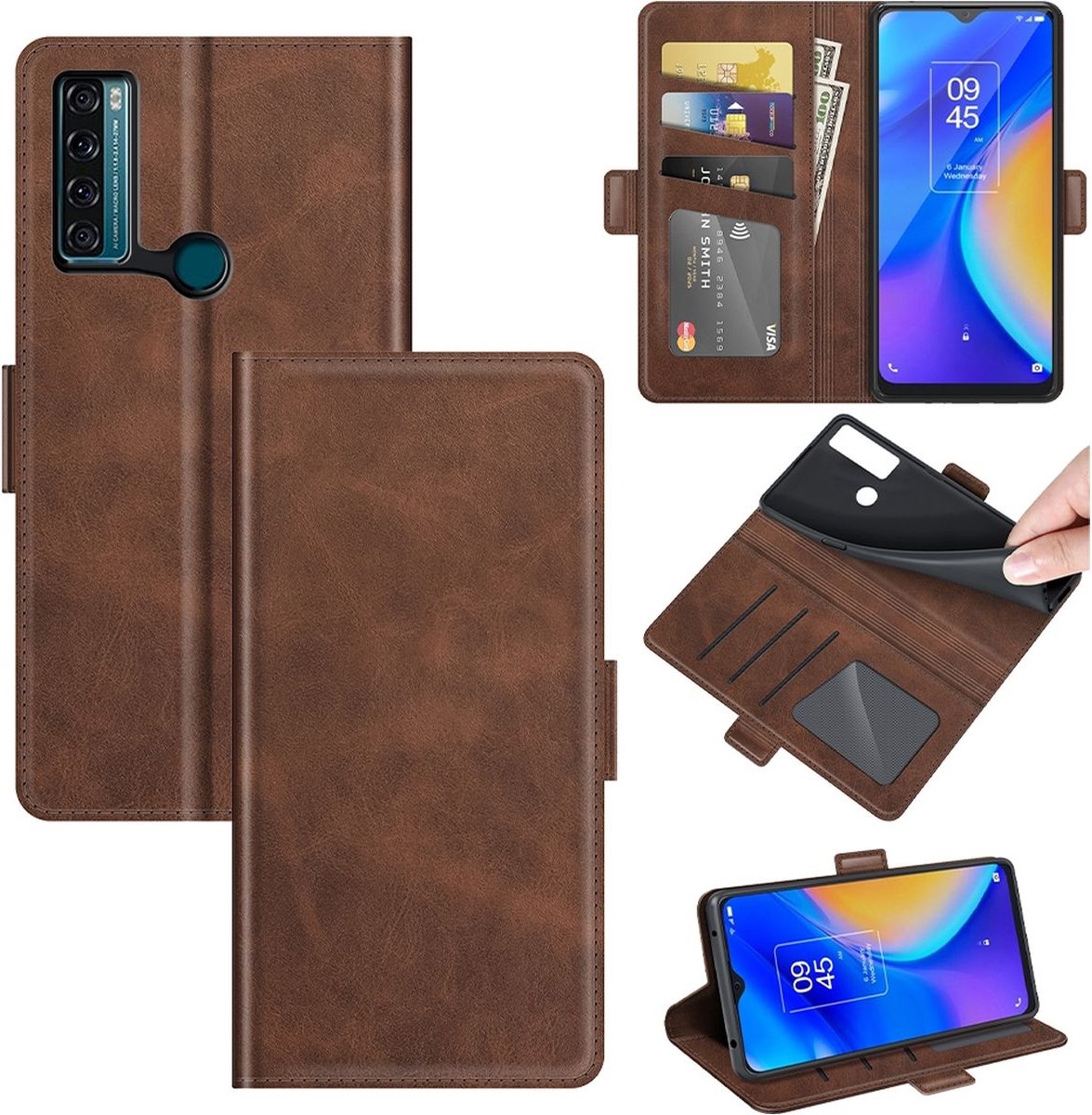 Mobigear Telefoonhoesje geschikt voor TCL 20 SE Hoesje | Mobigear Slim Magnet Bookcase Portemonnee | Pasjeshouder voor 3 Pasjes | Telefoonhoesje voor Pinpas / OV Kaart / Rijbewijs - Bruin — cadeau in Cadeau-ideeën - foto 5