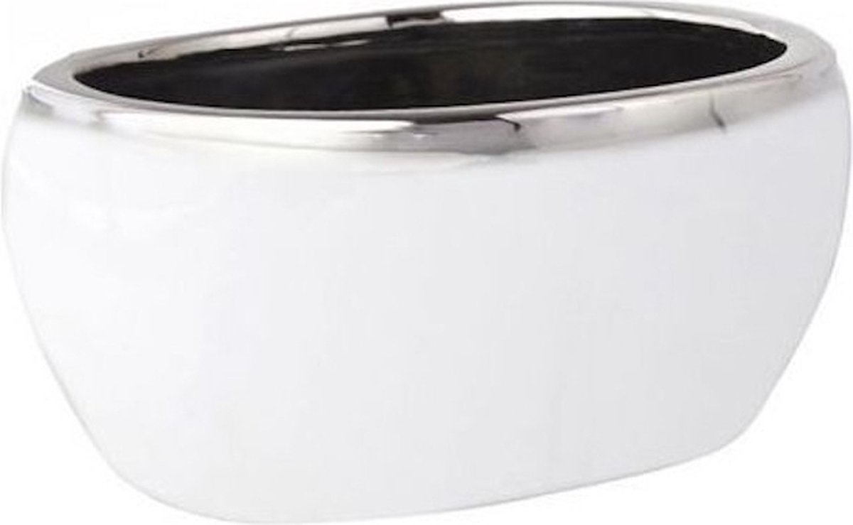 Decoratieve bloempot Moon 27x17x13cm keramiek/wit/zilver
