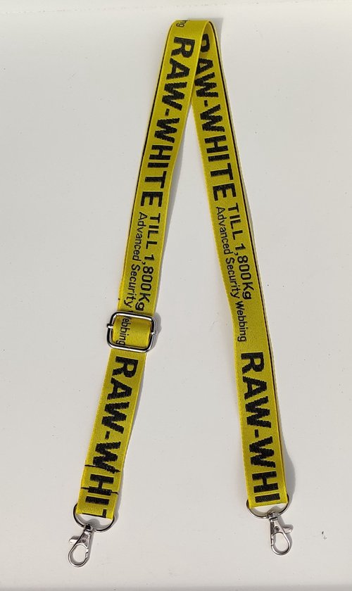 Tassenriem - bag straps - tassenband - schouderband - RAW White - verstelbaar - geel zwart - zilveren gesp - 25mm