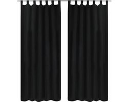 vidaXL - Micro-Satijnen - Gordijnen - met - Ringen - 140 - x - 175 - cm - 2 - stuks - (Zwart)