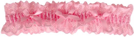 Roze kousenband met kant en pareltjes | Kousenband
