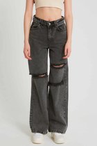 Jean Basic Taille Haute - D83611 - Zwart/ Grijs