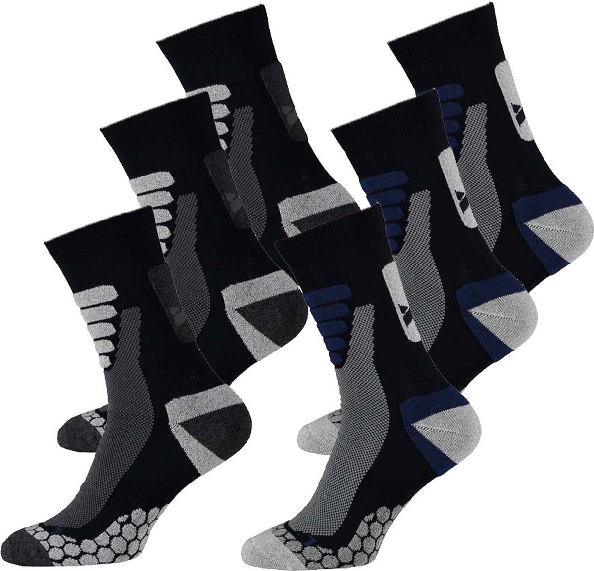 Xtreme Sockswear Wandelsokken 6 Paar – Wandel Sokken Unisex – Katoen met Coolmax – Multi Blauw
