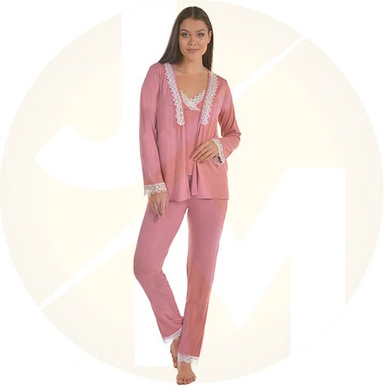 Dames nachtjapon | Tuniek van kant | Nachthemd voor dames | Dames pyjama | Cadeau voor dames | 4-delige set | kleur: roos | maat: 3XL