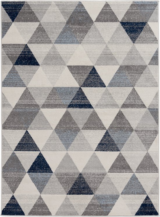 Tapis- tapis moderne à poils ras motif triangle bleu, 120x170 cm