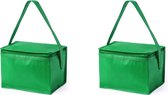 2x stuks kleine mini koeltasjes groen sixpack blikjes - Compacte koelboxen/koeltassen