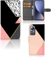 GSM Hoesje Xiaomi 12 | 12X Bookcase Black Pink Shapes