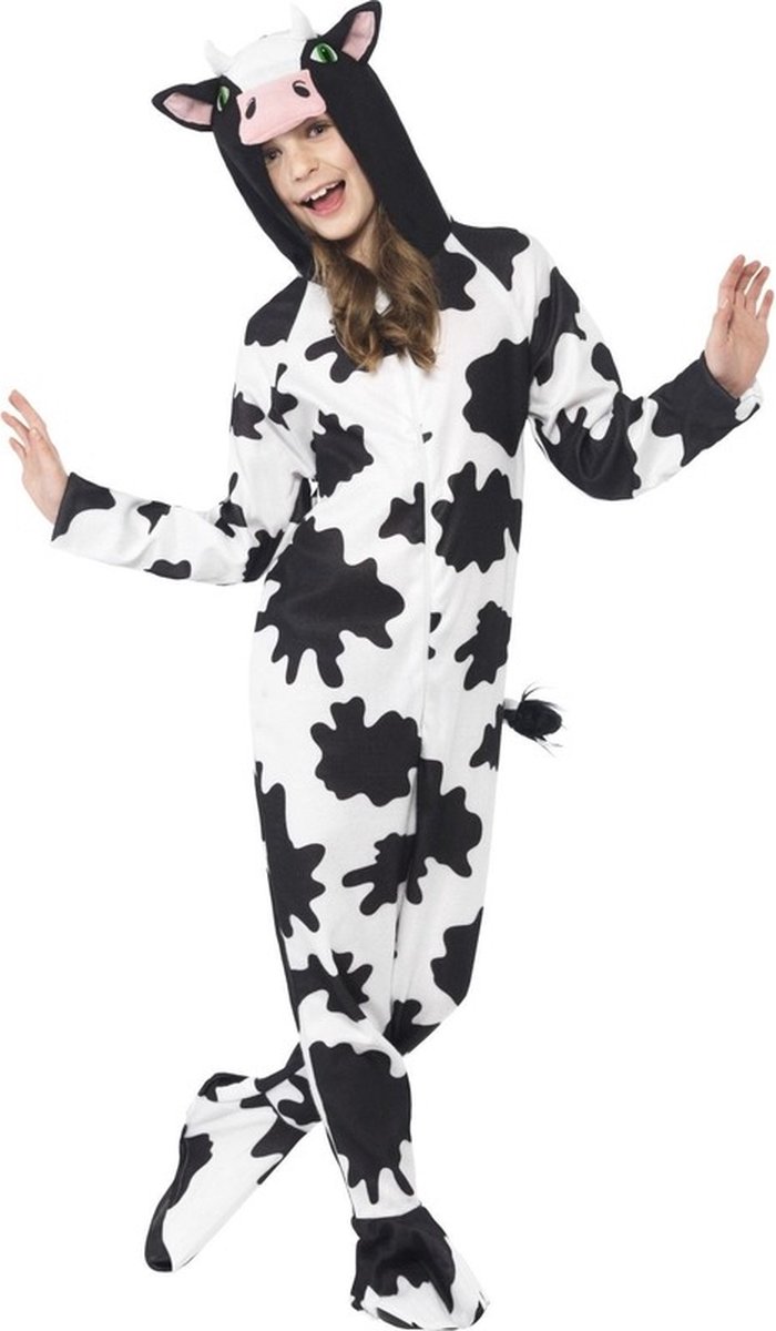 Koe Onesie - zwart/wit - verkleedkleding - koeienpak - verkleden - verkleedfeest - voor kids 128/140