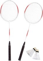Badmintonset rood/wit met rackets shuttles en opbergtas 66 cm - voordelige badminton set
