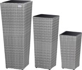 Casaria Bloempotten - 3 stuks - Polyrattan
