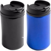 Set de 2x tasses chauffantes / tasses de maintien au chaud métallique noir et bleu 320 ml