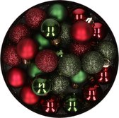 28x stuks kunststof kerstballen donkergroen en donkerrood mix 3 cm - Kerstboomversiering