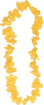 Toppers in concert - Hawaii krans met okergeel/zacht oranje bloemen 110 cm - Tropisch feestthema verkleed accessoires
