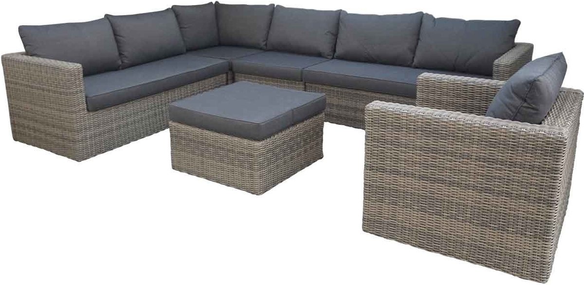 Denza Furniture Roma hoek wicker loungeset incl. tussenmodule & stoel 6-delig | wicker | 300x230cm | kobo grey (donkergrijs/donkerbruin) | 7 personen