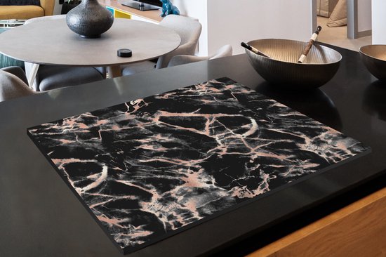 KitchenYeah® Protection induction 78x52 cm - Or rose - Imprimé marbre - Motifs - Zwart - Accessoires de plaque de cuisson - Plaque de recouvrement pour table de cuisson - Protection induction - Tapis induction - Tapis plaque induction