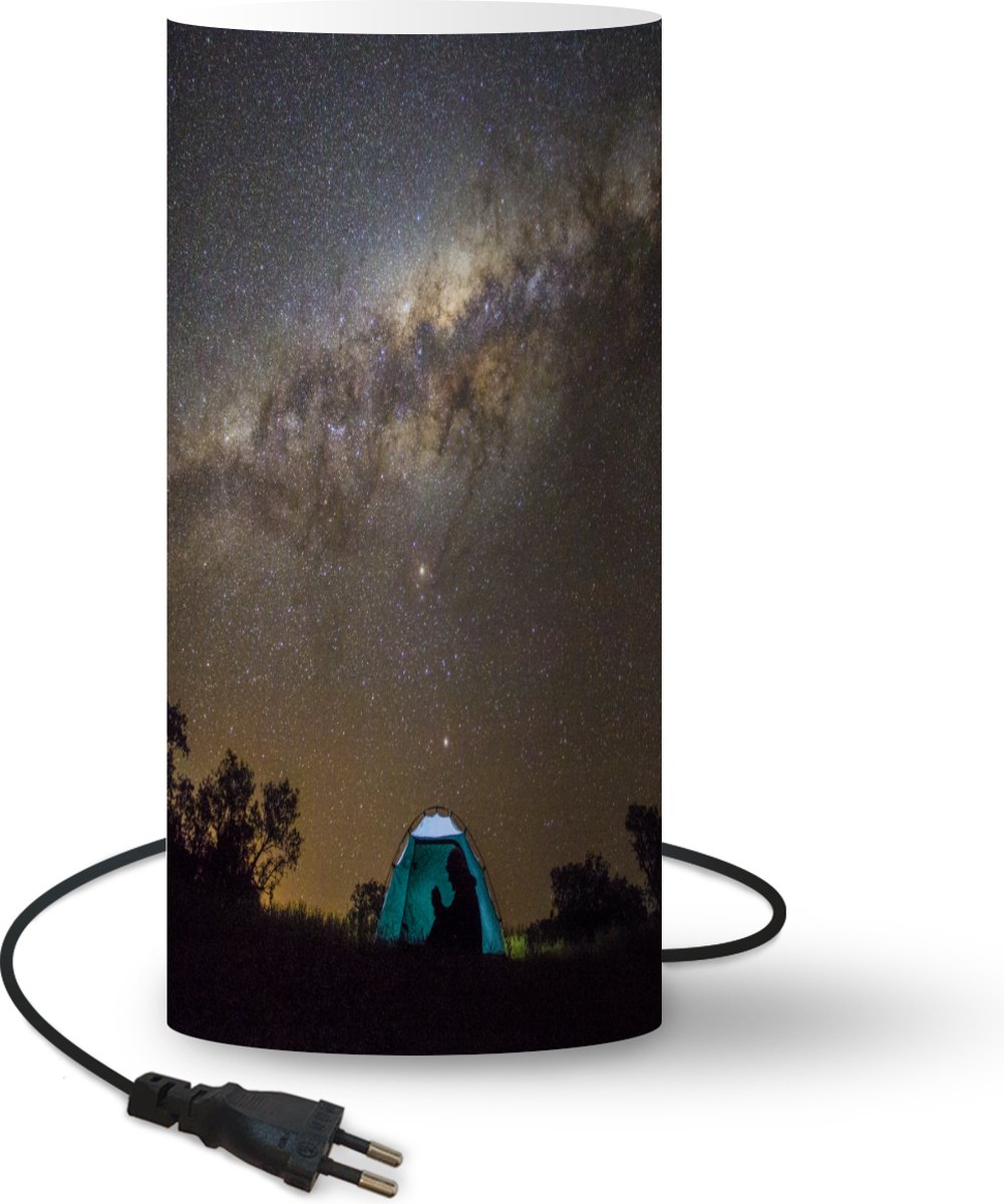 Lamp - Nachtlampje - Tafellamp slaapkamer - Een blauwe tent onder een sterrenhemel - 54 cm hoog - Ø24.8 cm - Inclusief LED lamp