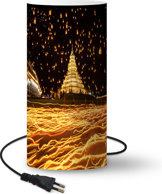 Lamp – Nachtlampje – Tafellamp slaapkamer – Lopen met kaarsen op het Yi Peng Festival – 33 cm hoog – Ø16 cm – Inclusief LED lamp