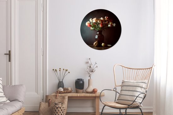 Nature morte avec des roses dans un vase et des poires Assiette en plastique cercle mural - ⌀ 60 cm - peinture ronde - impression photo sur cercle mural en plastique (forex) / cercle vivant / (décoration murale)