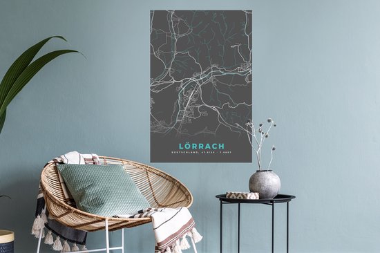 Stickers muraux - Allemagne - Blauw - Lörrach - Plan de la ville - Carte - Plan d'étage - 40x60 cm - Feuille adhésive