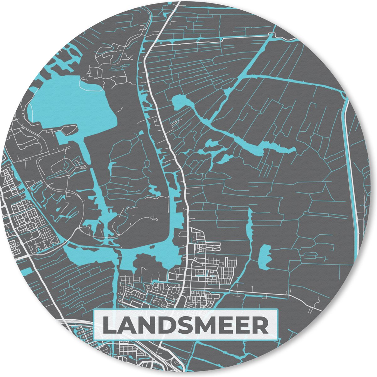 Muismat rond 30x30 cm - Mousepad Stadskaart - Landsmeer - Kaart - Plattegrond - Ronde muismatten - Stadskaart