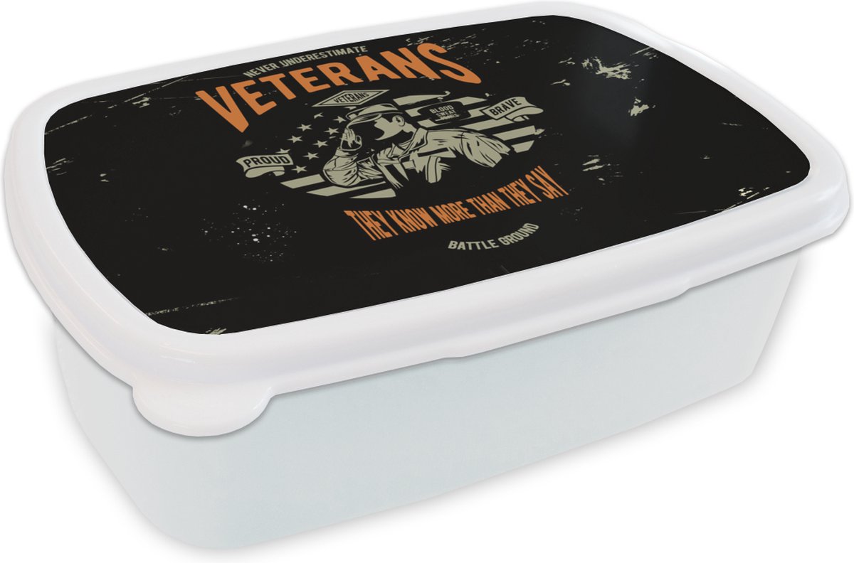 Broodtrommel Wit - Lunchbox - Brooddoos - Amerika - Militair - Retro - 18x12x6 cm - Volwassenen