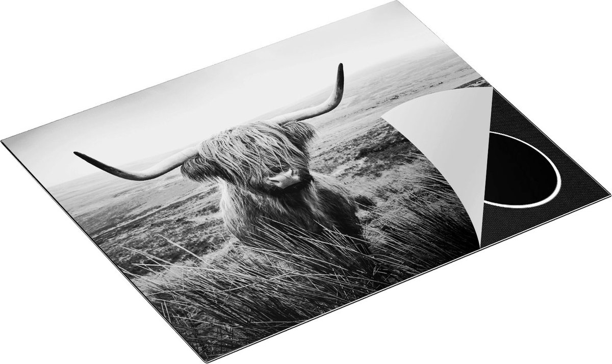 Chefcare Inductie Beschermer Schotse Hooglander Koe in het Veld - Zwart Wit - 65x50 cm - Afdekplaat Inductie - Kookplaat Beschermer - Inductie Mat