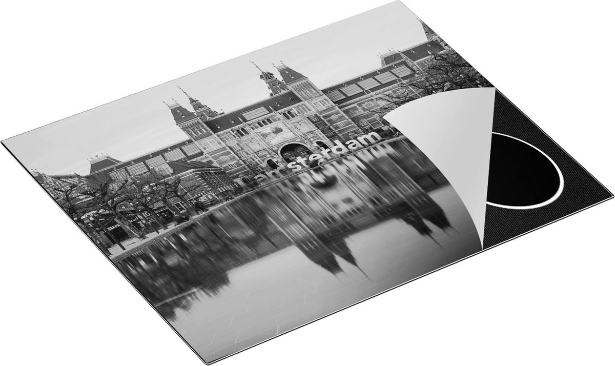 Chefcare Inductie Beschermer Amsterdam Rijksmuseum - I Amsterdam Tekst - Zwart Wit - 65x55 cm - Afdekplaat Inductie - Kookplaat Beschermer - Inductie Mat