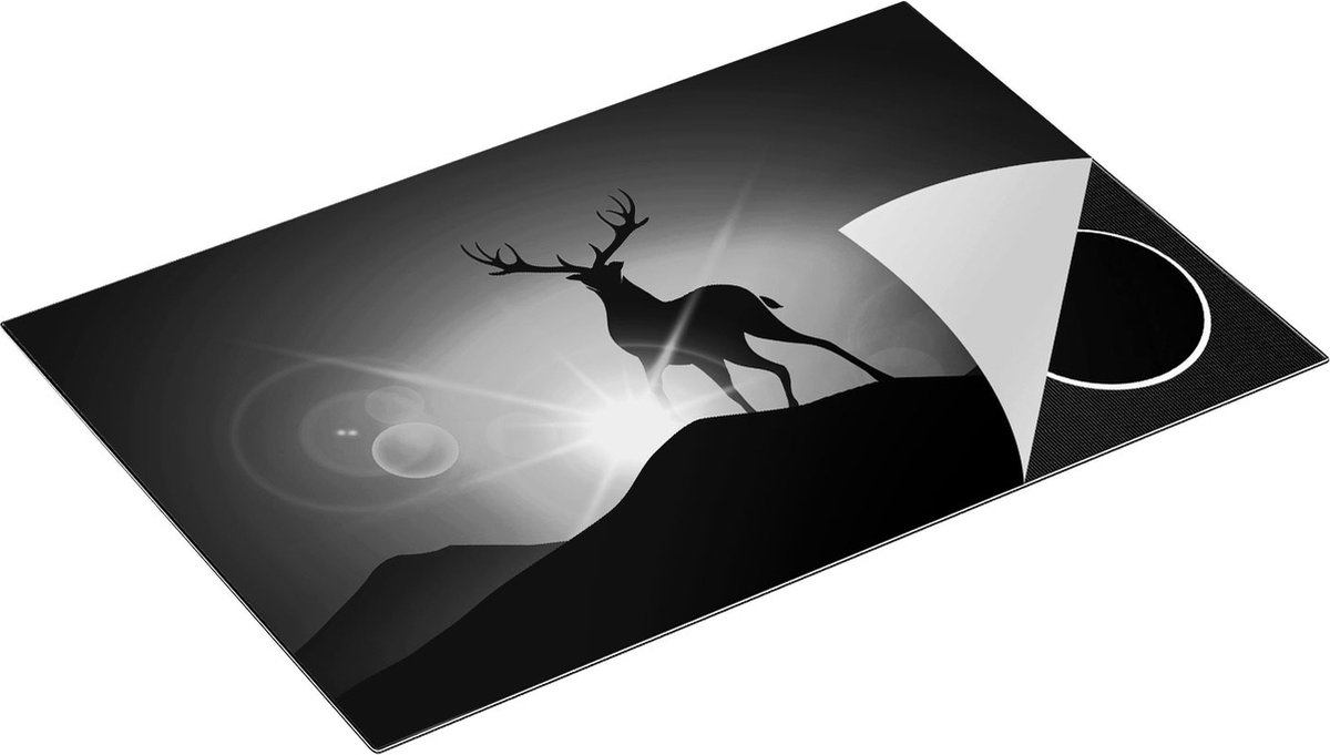 Chefcare Inductie Beschermer Hert op een Berg - Abstract - Silhouet - Zwart Wit - 81x52 cm - Afdekplaat Inductie - Kookplaat Beschermer - Inductie Mat