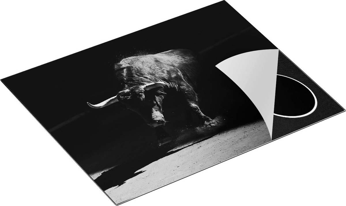 Chefcare Inductie Beschermer Stier in de Arena - Zwart Wit - 65x50 cm - Afdekplaat Inductie - Kookplaat Beschermer - Inductie Mat