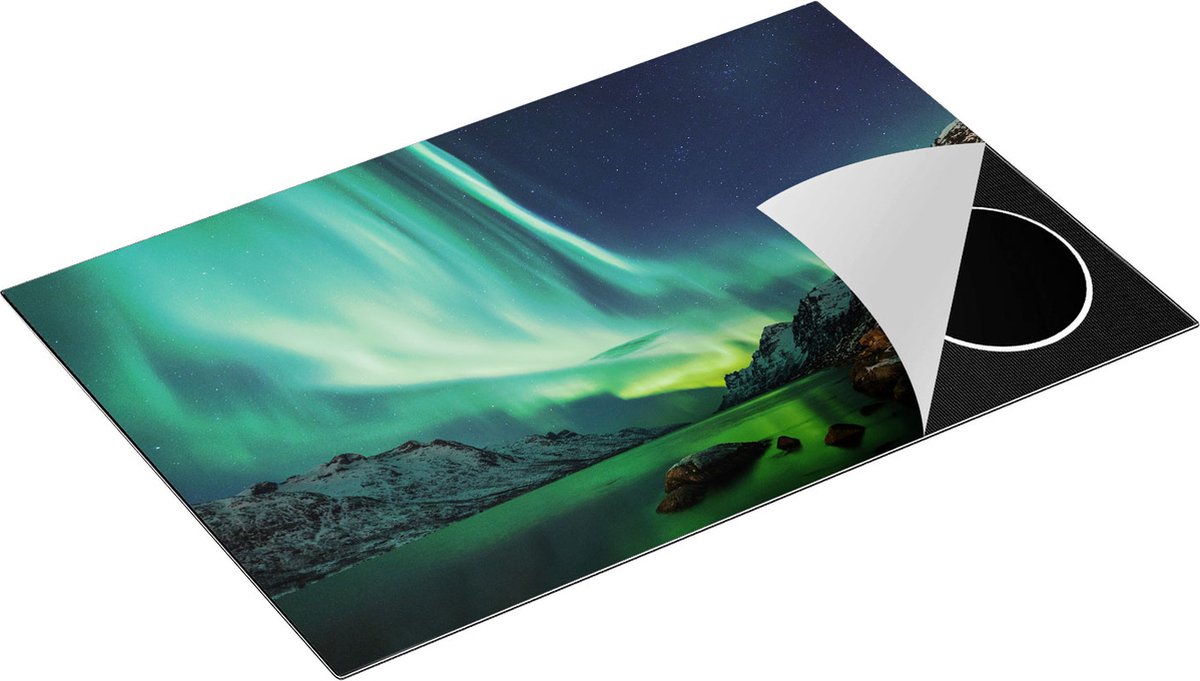 Chefcare Inductie Beschermer Noorderlicht boven het Water in de Bergen - 80x52 cm - Afdekplaat Inductie - Kookplaat Beschermer - Inductie Mat