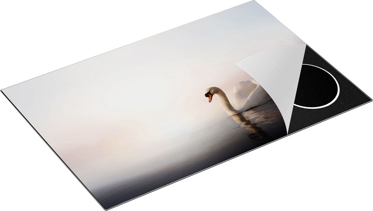Chefcare Inductie Beschermer Zwaan in het Water tijdens de Mist - 80x52 cm - Afdekplaat Inductie - Kookplaat Beschermer - Inductie Mat