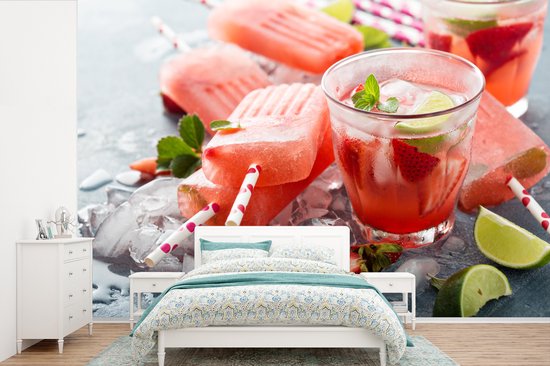 Papier peint Papier peint photo en vinyle - Glace rose saumon et boissons largeur 390 cm x hauteur 260 cm - Tirage photo sur papier peint (disponible en 7 tailles)