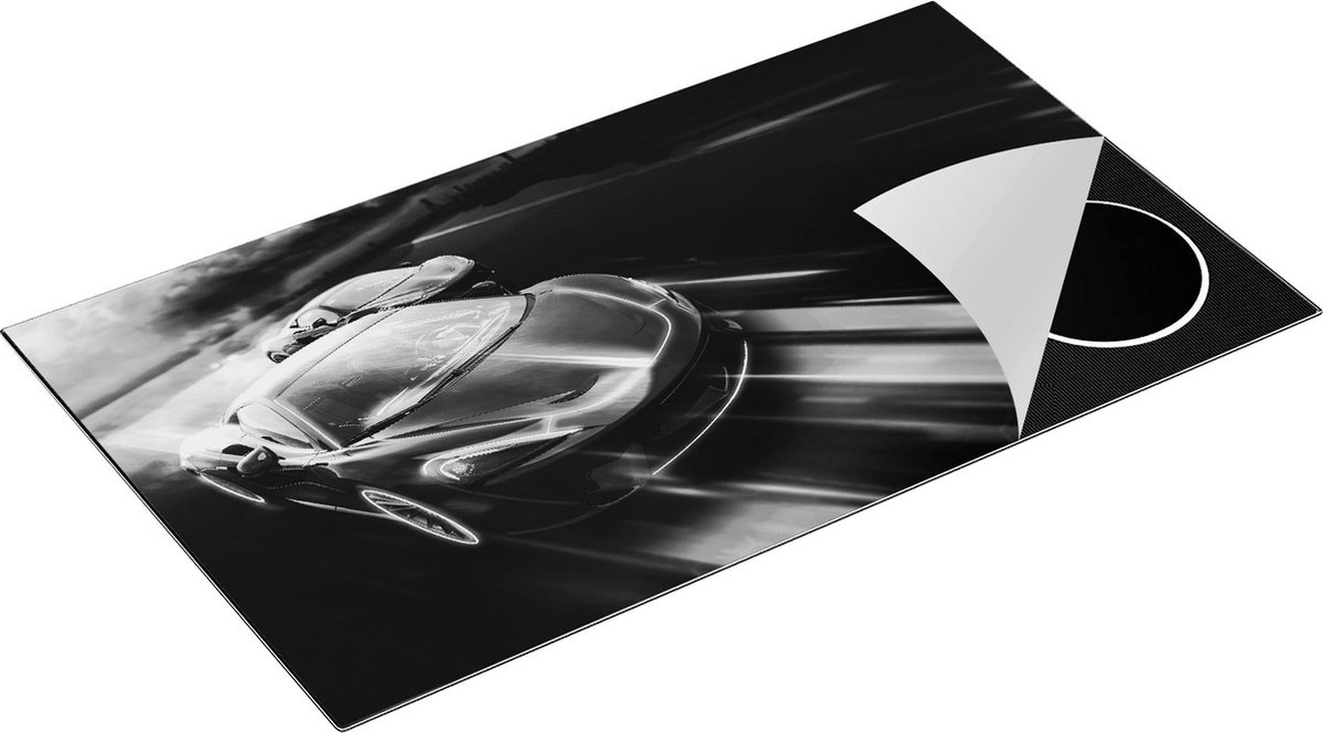 Chefcare Inductie Beschermer Twee Raceauto's - Abstract - Zwart Wit - 90x55 cm - Afdekplaat Inductie - Kookplaat Beschermer - Inductie Mat