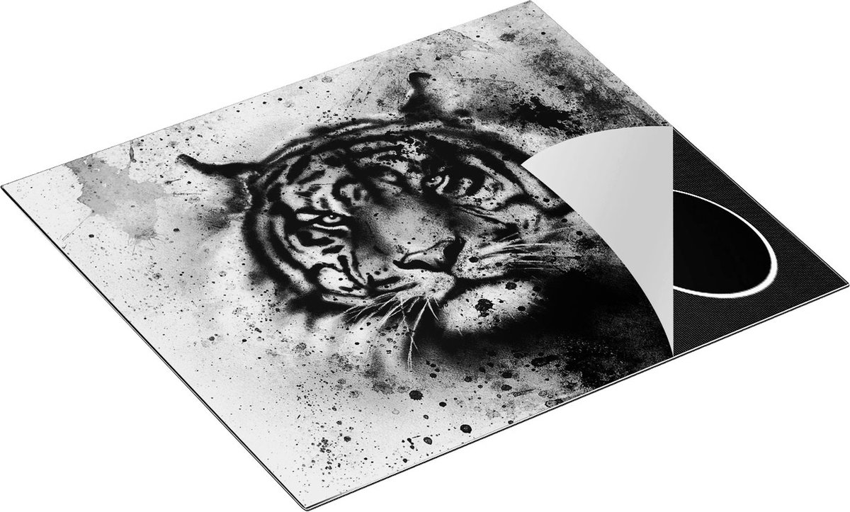Chefcare Inductie Beschermer Geschilderde Tijger - Abstract - Zwart Wit - 57,6x51,6 cm - Afdekplaat Inductie - Kookplaat Beschermer - Inductie Mat
