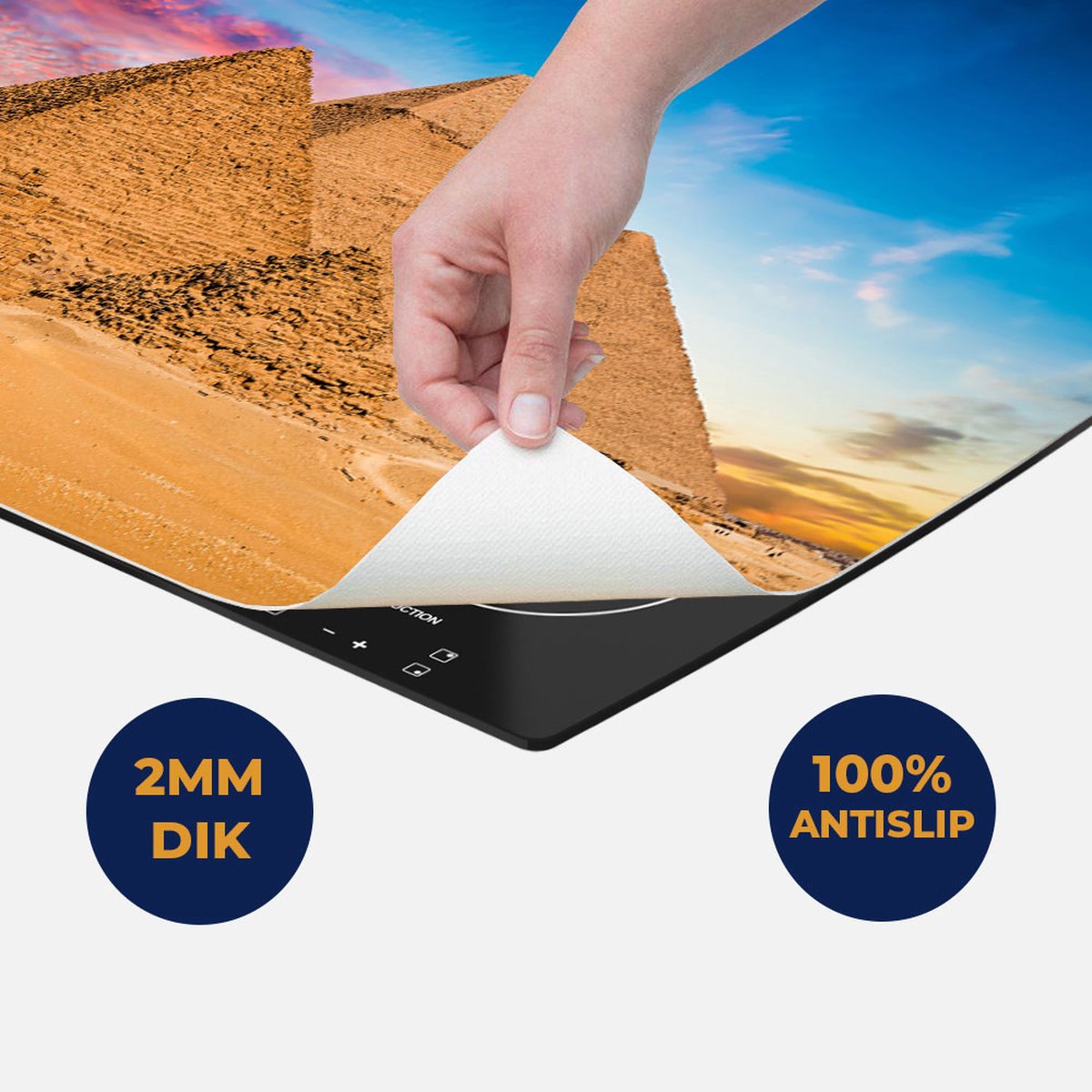Chefcare Inductie Beschermer Egyptische Piramides bij Zonsondergang - 89,6x51,6 cm - Afdekplaat Inductie - Kookplaat Beschermer - Inductie Mat