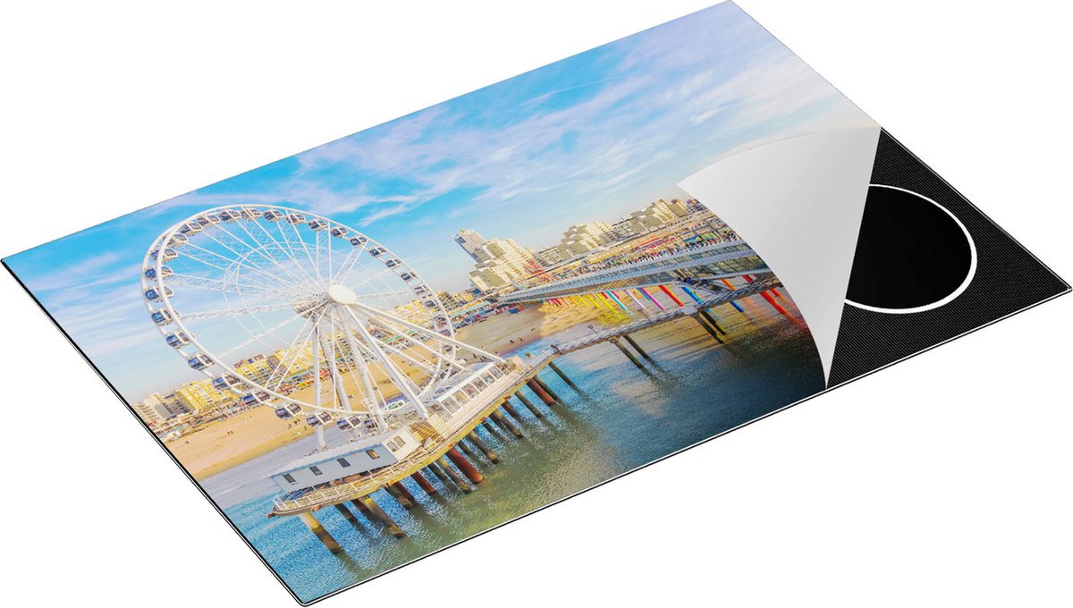 Chefcare Inductie Beschermer Scheveningen Pier met de Ferris Wheel - Reuzenrad - 81,2x52 cm - Afdekplaat Inductie - Kookplaat Beschermer - Inductie Mat