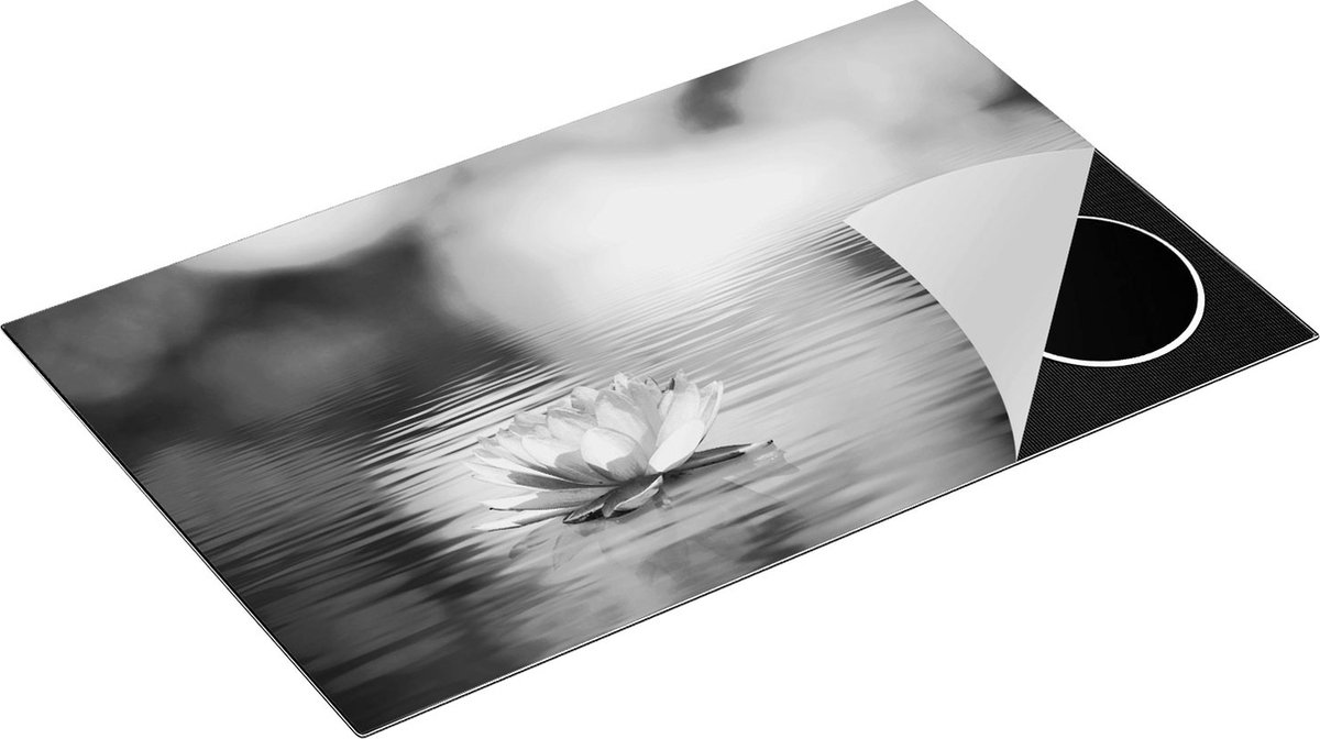Chefcare Inductie Beschermer Roze Lotusbloem op het Water - Zwart Wit - 85x55 cm - Afdekplaat Inductie - Kookplaat Beschermer - Inductie Mat