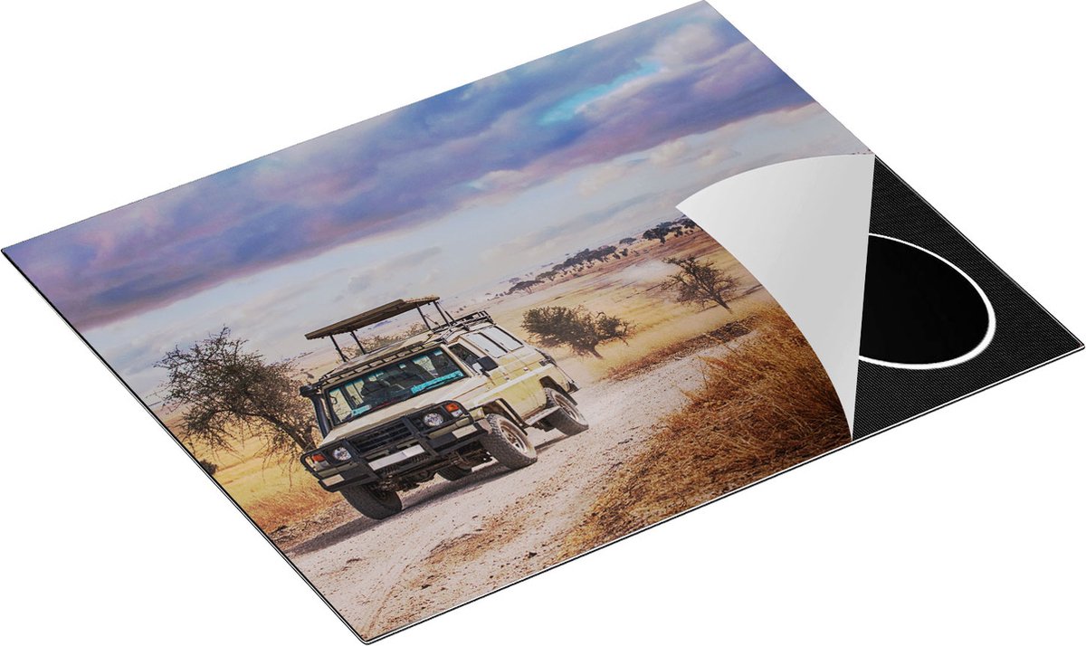 Chefcare Inductie Beschermer Safari Auto in de Savanne - 65x52 cm - Afdekplaat Inductie - Kookplaat Beschermer - Inductie Mat