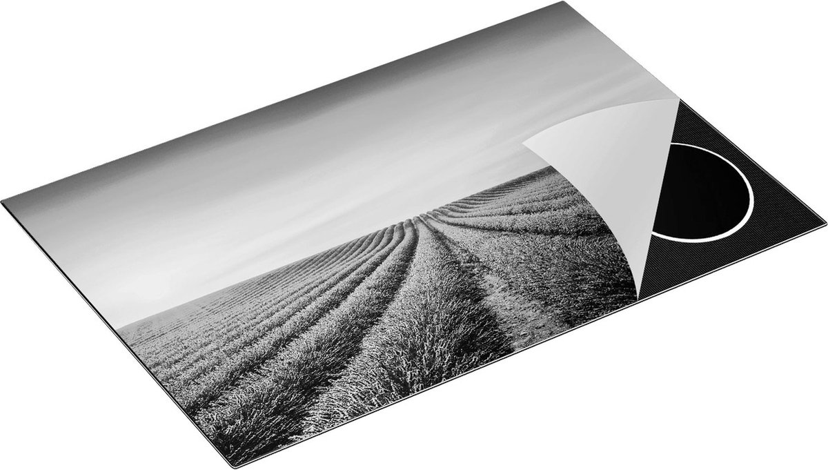 Chefcare Inductie Beschermer Paarse Lavendel Bloemenveld - Zwart Wit - 83x51,5 cm - Afdekplaat Inductie - Kookplaat Beschermer - Inductie Mat